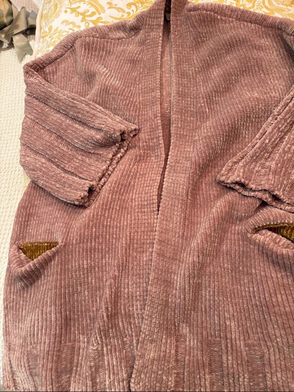 Moth Plush Ribbed Cardigan in Mauve Pink
